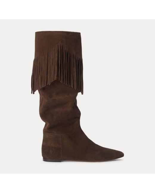 Polo Ralph Lauren Brown Fringe-Trim Suede Boot