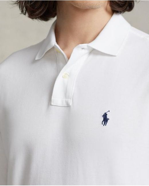 Polo Ralph Lauren White Slim Fit Mesh Long-Sleeve Polo for men