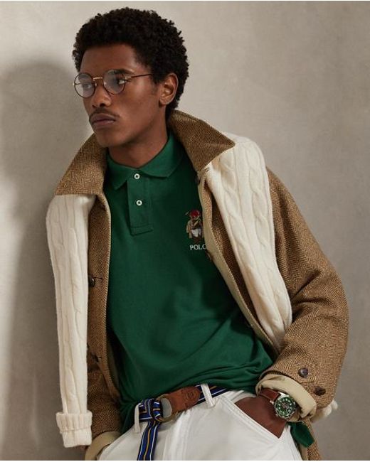 Polo Ralph Lauren Green Custom Slim Fit Polo Bear Mesh Polo for men