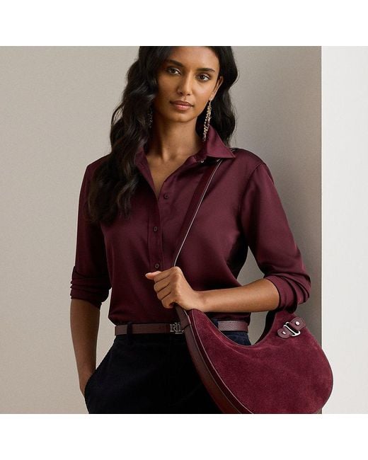 Borsa a spalla Tasha grande in camoscio di Ralph Lauren in Red