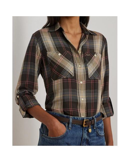 Ralph Lauren Brown Relaxed Fit Plaid Roll-tab-sleeve Shirt