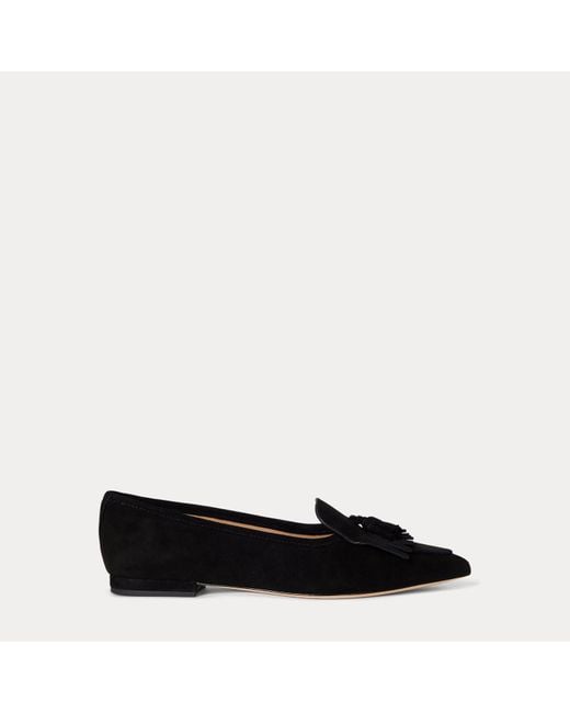 Ralph Lauren Black Londyn Sheep-Suede Kiltie Ballet Flat