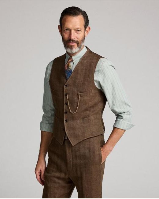 RRL Leinenweste Mit Fischgratmuster in Brown für Herren