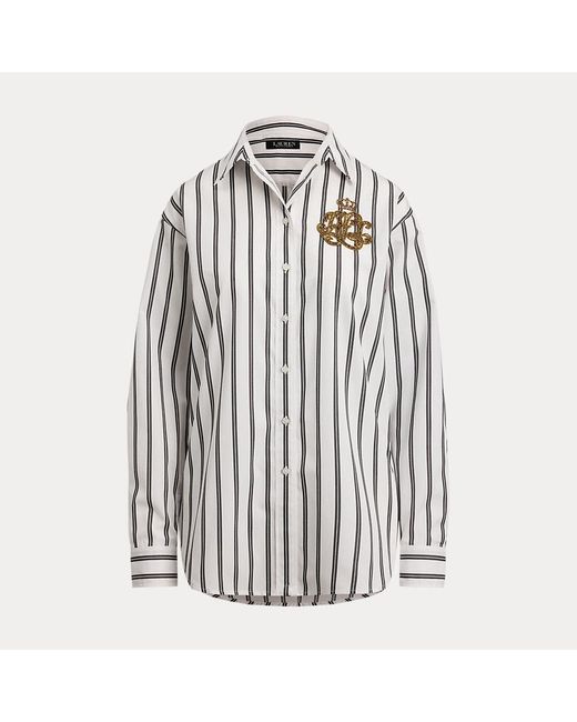Ralph Lauren Gray Relaxed-Fit Baumwollhemd Mit Streifen