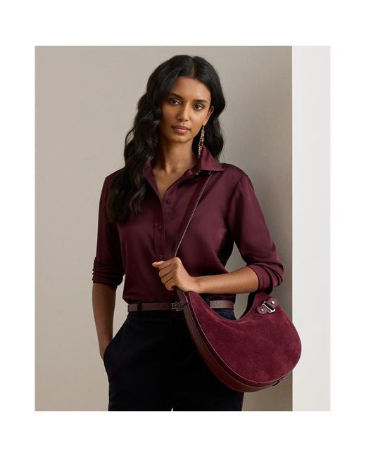 Borsa a spalla Tasha grande in camoscio di Ralph Lauren in Red