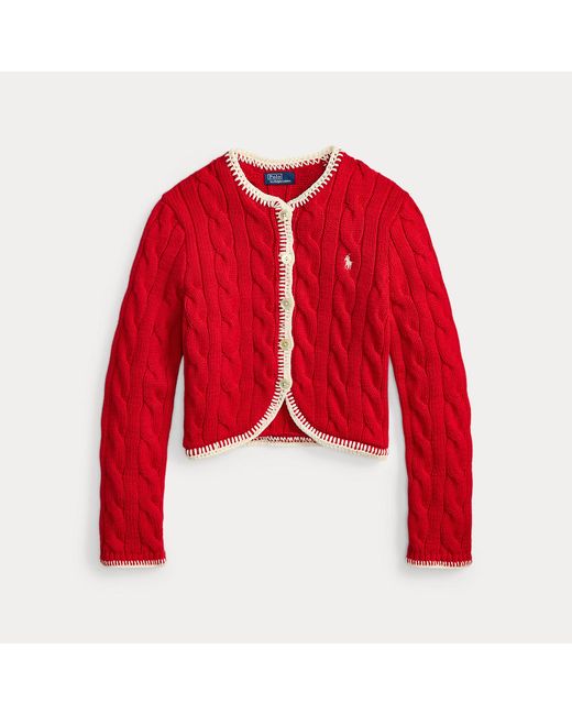 Polo Ralph Lauren Red Cable-Knit Cropped Cardigan