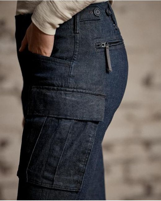 RRL Blue Stretch Skinny Denim Cargo Trouser