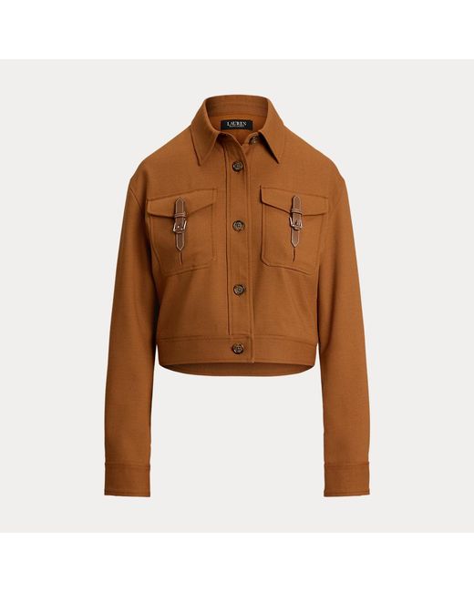 Chaqueta Recortada De Sarga Con Hebilla Ralph Lauren de color Brown