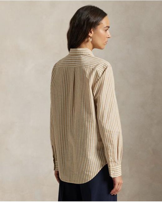 Polo Ralph Lauren Brown Classic Fit Striped Cotton-Linen Shirt