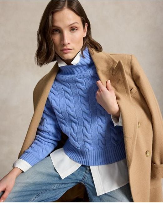 Polo Ralph Lauren Blue Cable-Knit Wool-Cashmere Rollneck