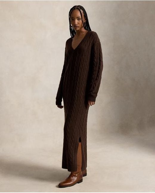 Polo Ralph Lauren Black Cable-Knit V-Neck Jumper Dress