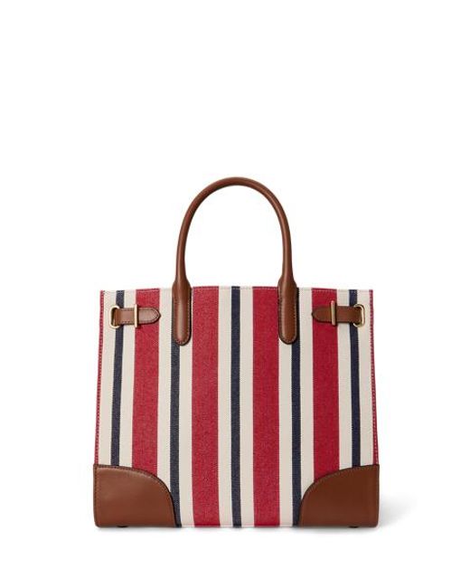Ralph Lauren Blue Medium Striped Canvas Devyn Tote Bag