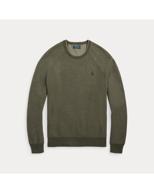 Polo Ralph Lauren Green Textured Cotton Crewneck Jumper for men