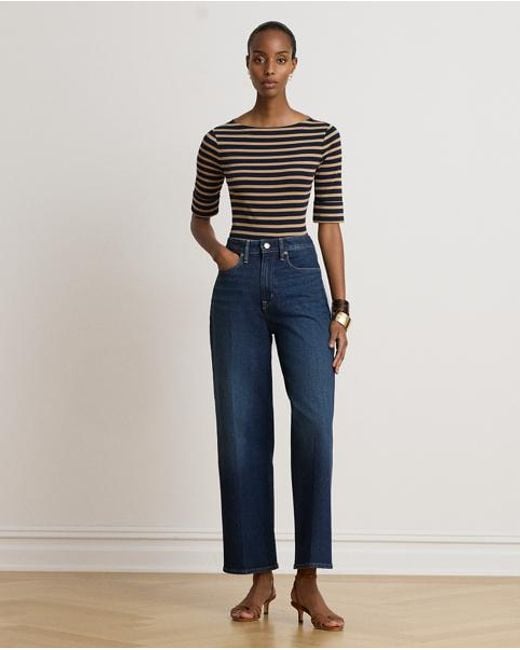 Ralph Lauren Black Striped Stretch Cotton Boatneck T-Shirt