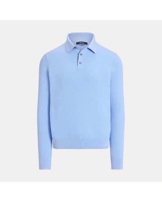 Ralph Lauren Blue Performance Polo-Collar Jumper for men