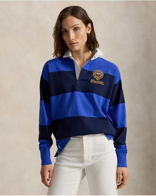 Polo Ralph Lauren Blue Wimbledon Striped Rugby Shirt for men