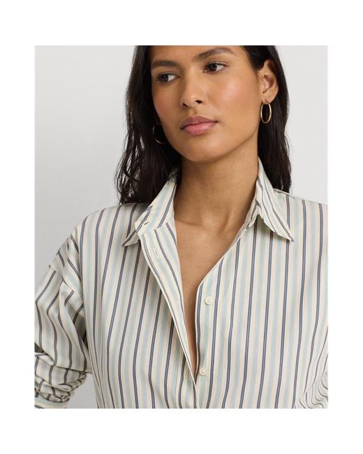 Lauren by Ralph Lauren Gray Ralph Lauren Striped Cotton Broadcloth Shirt