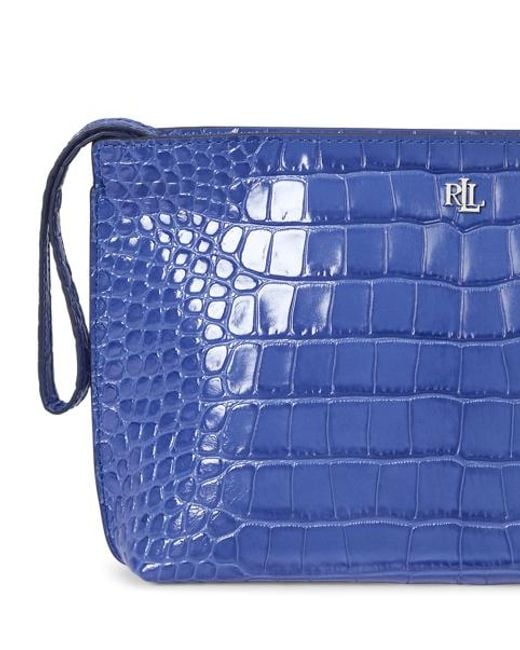 Ralph Lauren Blue Große Lederpochette Mit Krokodilprägung