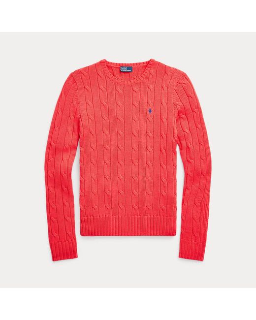 Polo Ralph Lauren Red Cable-knit Cotton Crewneck Sweater