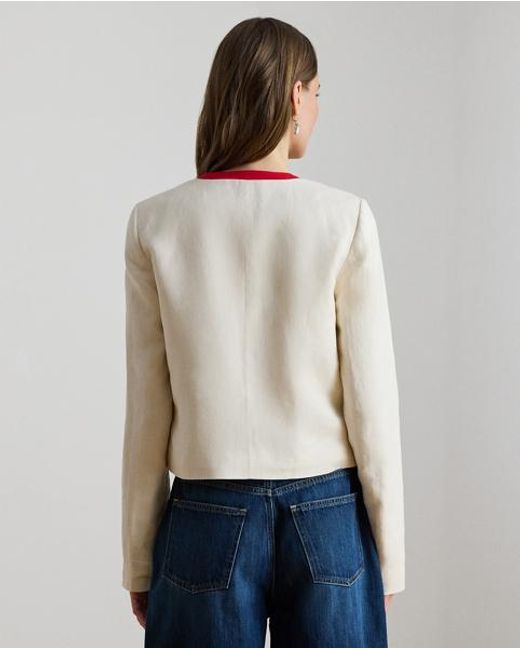 Ralph Lauren Red Two-Tone Linen-Blend Twill Blazer