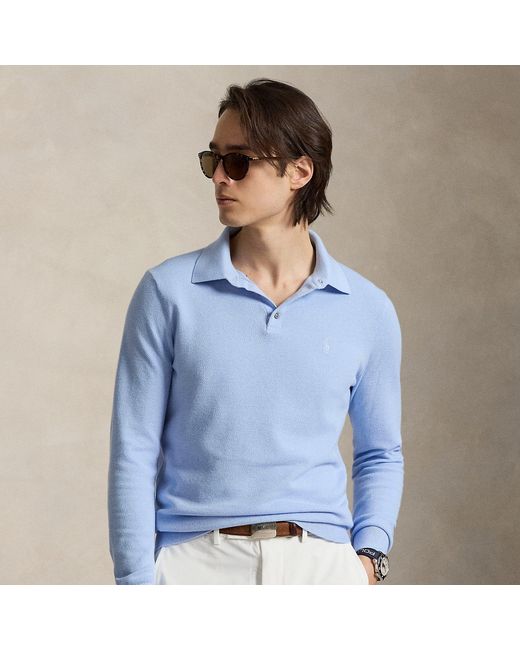 Ralph Lauren Blue Performance Polo-Collar Jumper for men