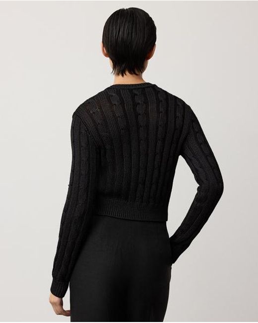 Ralph Lauren Black Cable-Knit Silk Cropped Cardigan