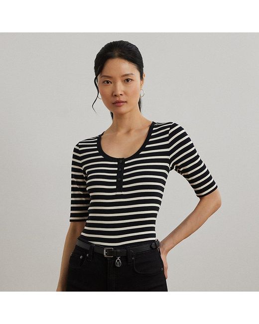 Haut Rayé Col Tunisien Et Manches Coudes Ralph Lauren en coloris Black