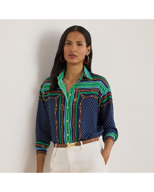 Ralph Lauren Blue Relaxed-Fit Hemd Mit Muster