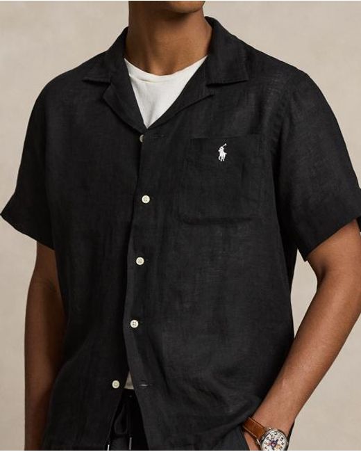 Polo Ralph Lauren Black Classic Fit Linen Camp Shirt for men