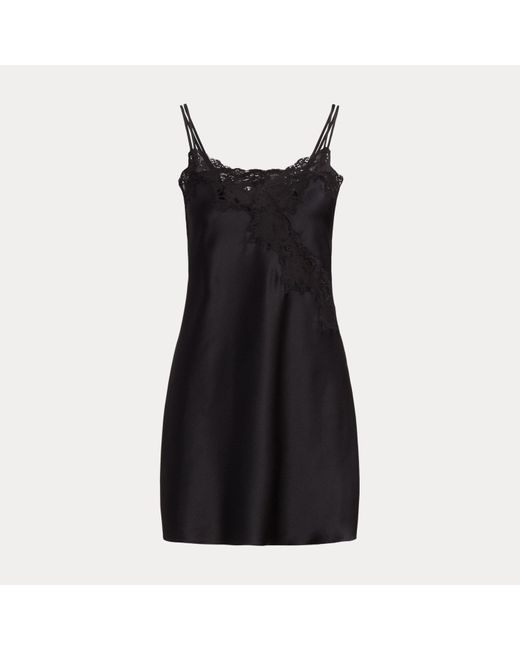 Camisola De Raso Con Ribete De Encaje Ralph Lauren de color Black