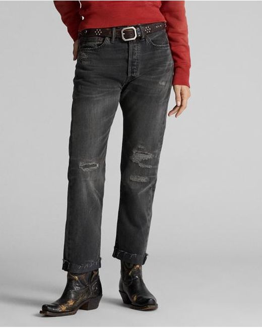RRL Gray Boy Fit Repaired Jean