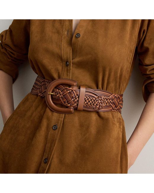 Ralph Lauren Brown Wide Braided Vachetta Leather Belt