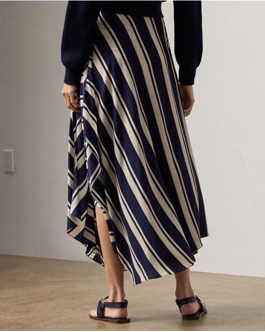 Ralph Lauren Blue Tilda Striped Crepe De Chine Skirt