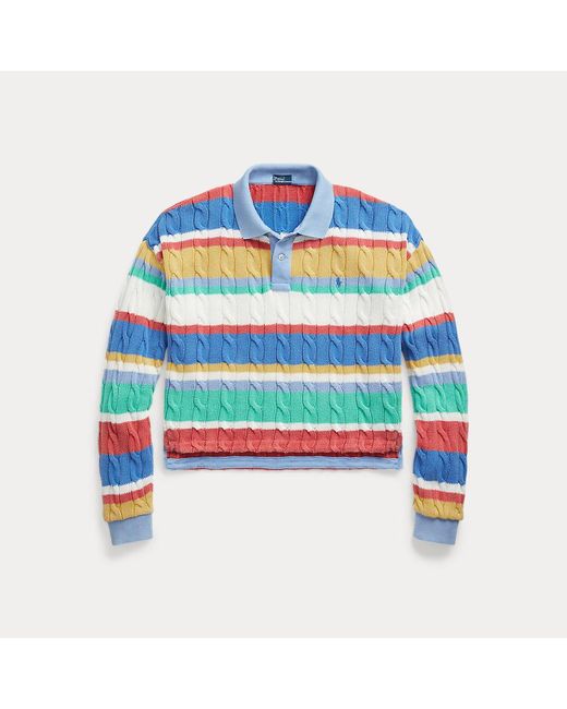 Polo Ralph Lauren Blue Brand-embroidered Cable-knit Knitted Polo Shirt