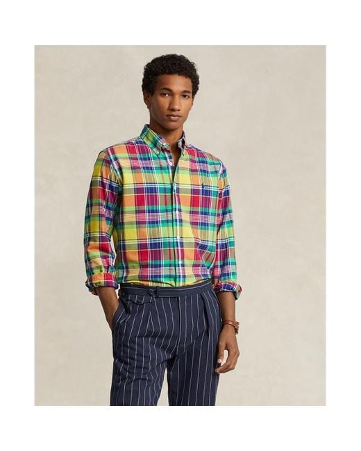 Polo Ralph Lauren Green Slim Fit Plaid Oxford Shirt for men