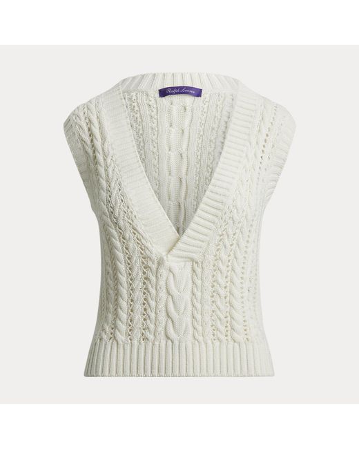 Ralph Lauren White Baumwoll-Seiden-Pullunder Mit Zopfmuster