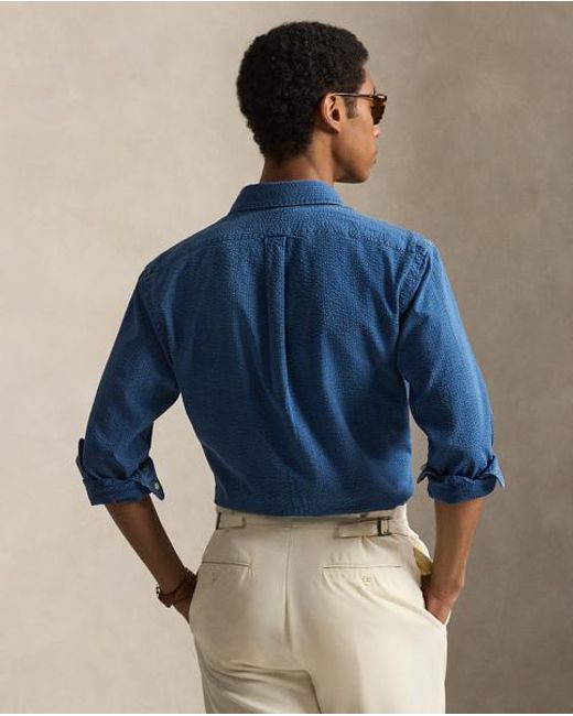 Polo Ralph Lauren Blue Custom Fit Seersucker Shirt for men