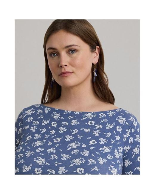 Taglie Plus - Abito medio in cotone stretch a fiori di Ralph Lauren in Blue
