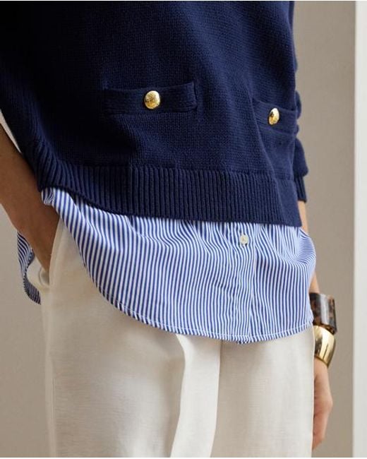 Ralph Lauren Blue Lagenlook-Baumwollpullover Mit Knöpfen
