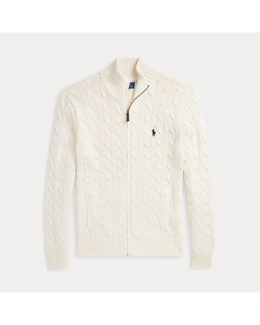 Maglia in cotone a trecce con cerniera di Polo Ralph Lauren in White da Uomo