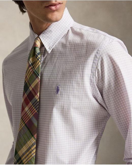 Polo Ralph Lauren White Custom Fit Checked Stretch Poplin Shirt for men