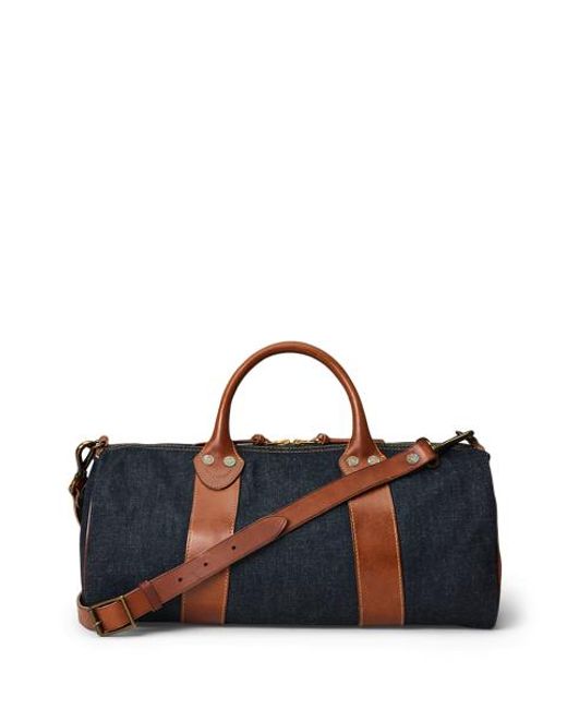 RRL Blue Leather-Trim Denim Duffel for men