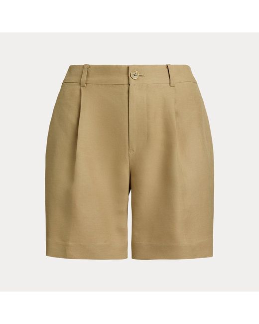 Short in twill di misto lino con pieghe di Ralph Lauren in Natural