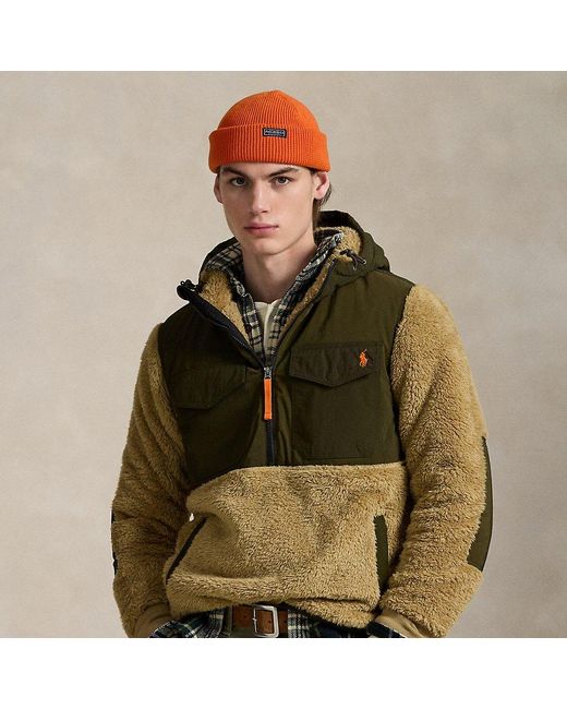 Polo Ralph Lauren Brown Pile Fleece Hybrid Hoodie for men