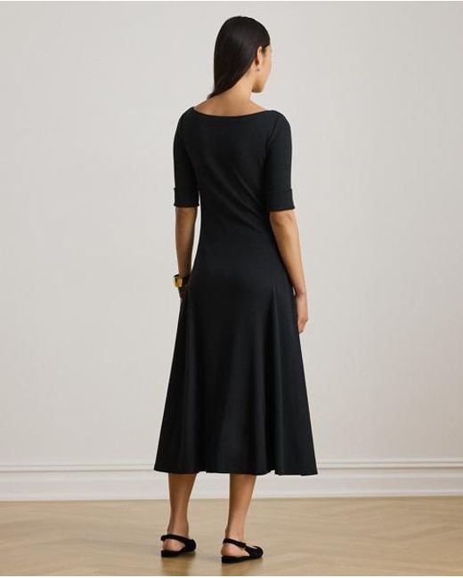 Ralph Lauren Black Stretch Cotton Midi Dress