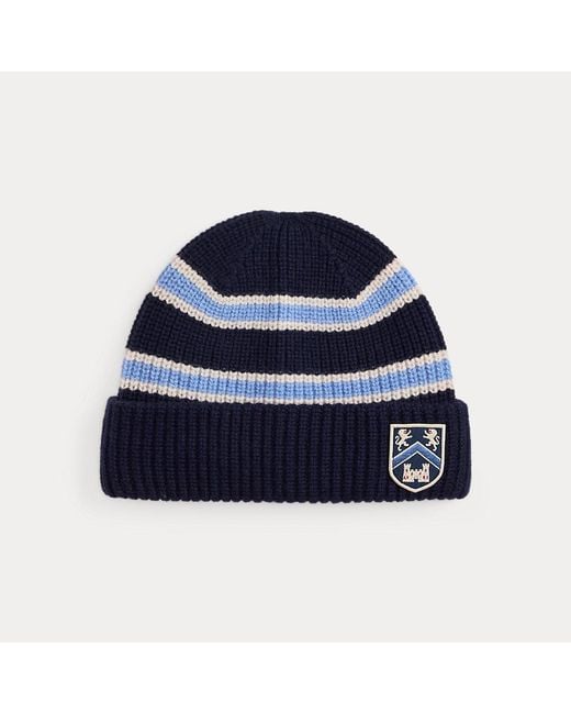 Ralph Lauren Blue Shield-Patch Rib-Knit Wool Beanie for men