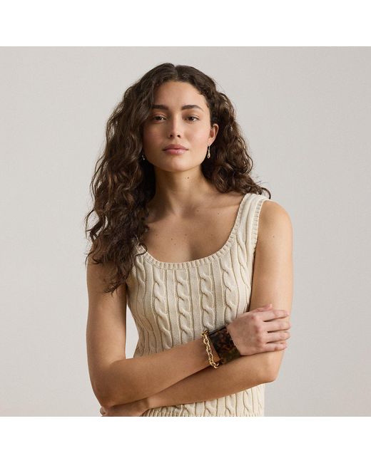 Ralph Lauren Brown Sleeveless Cable Cotton-Blend Jumper