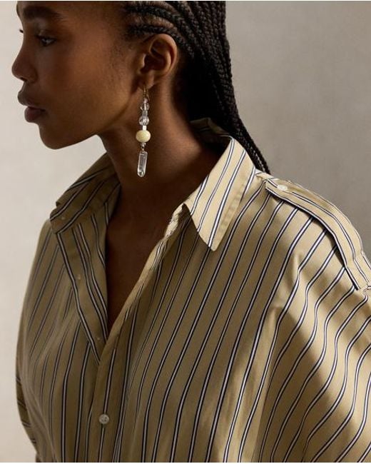 Ralph Lauren Natural Striped Cotton Canvas Utility Shirtdress