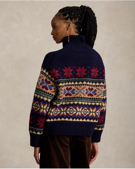 Polo Ralph Lauren Blue Geo-Motif Wool-Cashmere-Blend Rollneck