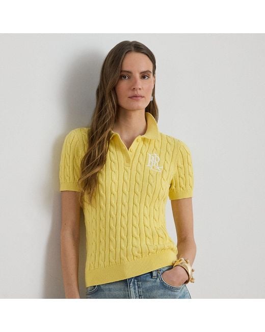 Ralph Lauren Yellow Cable-Knit Cotton Polo Jumper